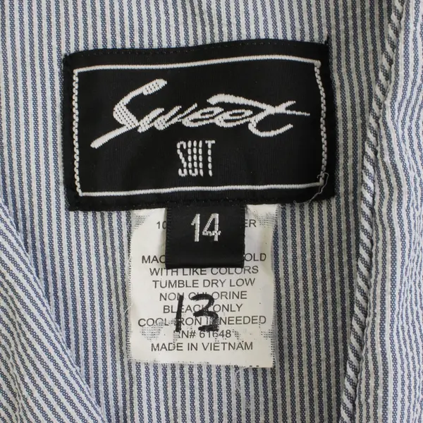 Sweet Suit Blue and White Pinstripe Short-Sleeved Zip-Up Top Women's 14