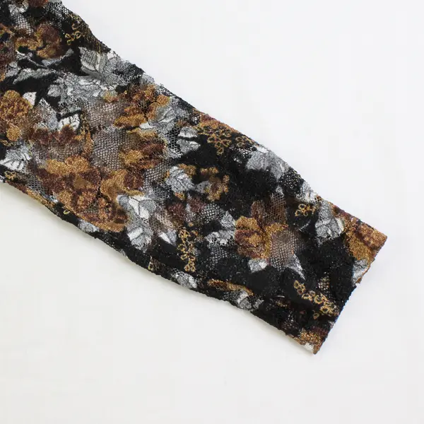 Brown Gray and Black Floral Print 3/4-Sleeve Mesh Top Women's Medium