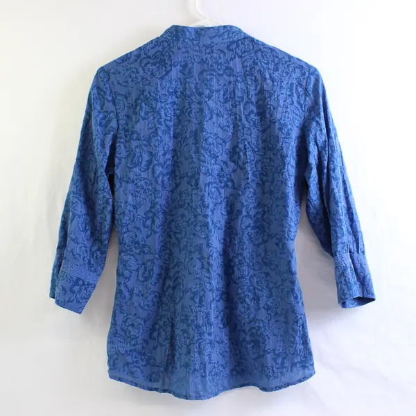 Great Northwest Blue Floral 3/4-Sleeve Button-Up Blouse Women's Small