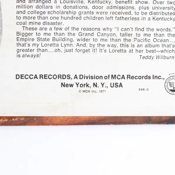 Loretta Lynn I Wanna Be Free  12" Vinyl Record Decca DL 75282