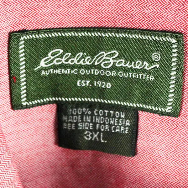 Eddie Bauer Red/White Long Sleeve Button Up Shirt 100% Cotton Men's 3XL