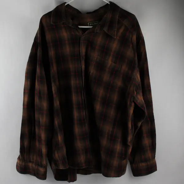 Eddie Bauer Brown/Red Plaid Long Sleeve Button Up Shirt 100% Cotton Men's 3XL