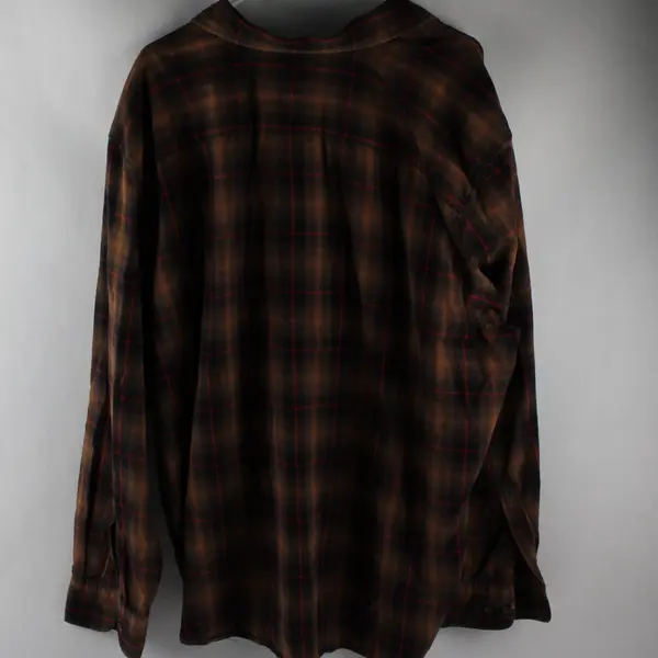Eddie Bauer Brown/Red Plaid Long Sleeve Button Up Shirt 100% Cotton Men's 3XL