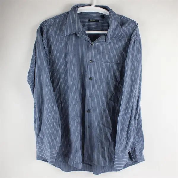 Van Heusen Studio Blue Striped Long Sleeve Button Up Shirt Cotton Men's 3XL