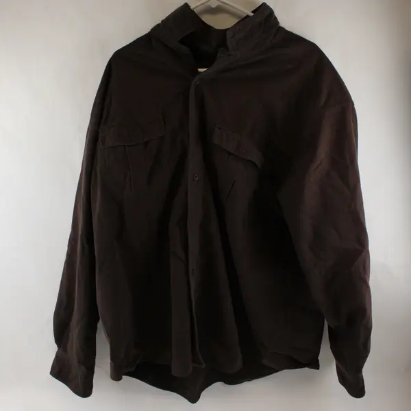 Eddie Bauer Solid Dark Brown Long Sleeve Button Up Shirt 100% Cotton Men's 3XL