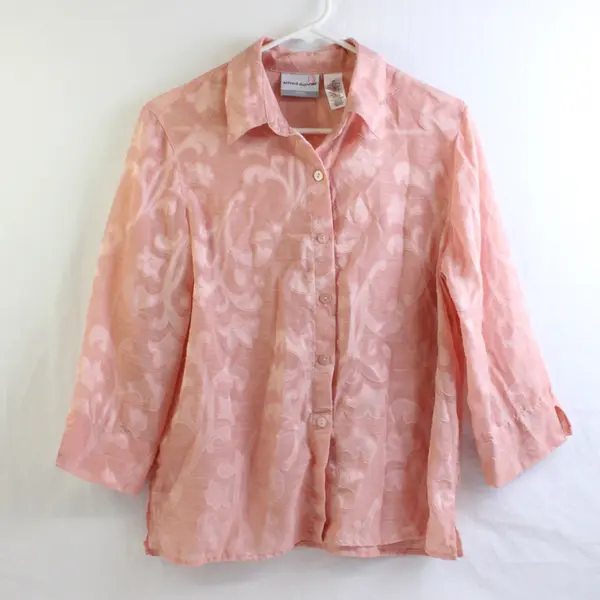 Alfred Dunner Sheer Blush Pink 3/4-Sleeve Button-Up Women's 10P