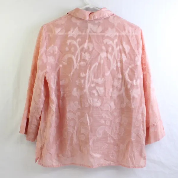 Alfred Dunner Sheer Blush Pink 3/4-Sleeve Button-Up Women's 10P