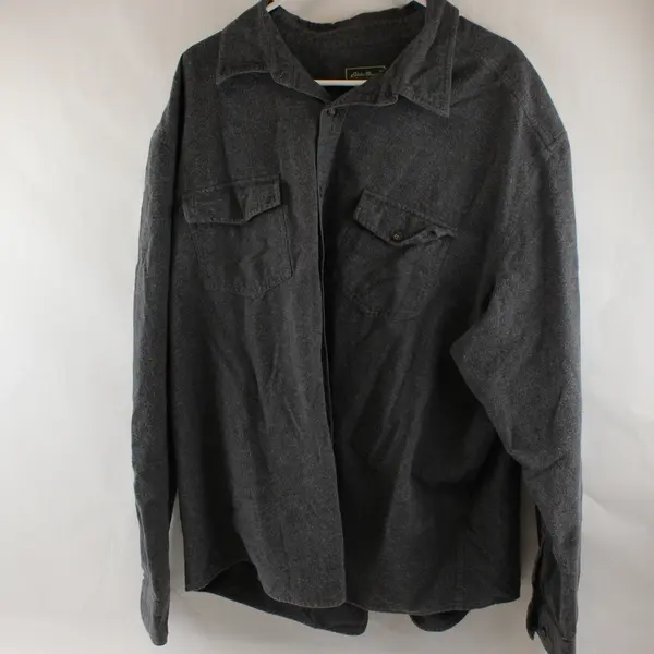 Eddie Bauer Solid Charcoal Gray Long Sleeve Button Up Shirt 100% Cotton Men' 3XL