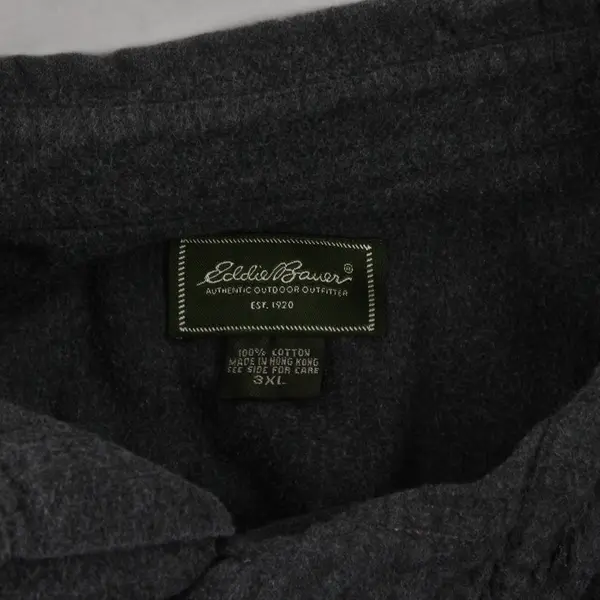 Eddie Bauer Solid Charcoal Gray Long Sleeve Button Up Shirt 100% Cotton Men' 3XL