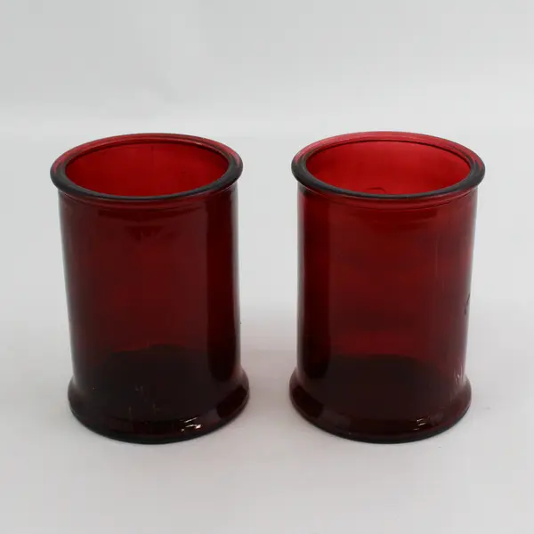 Set Of 2 Ruby Red Pillar Candle Holders  5.5"