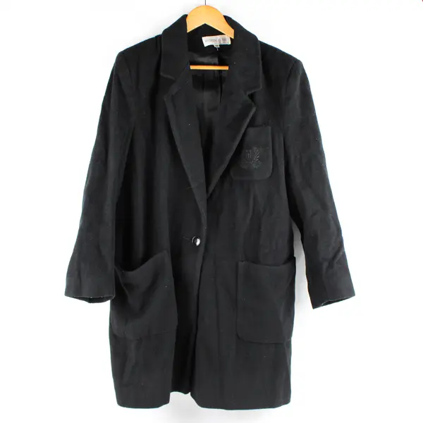 VTG Kristen Blake Black Wool Blend Overcoat Women's Size 12