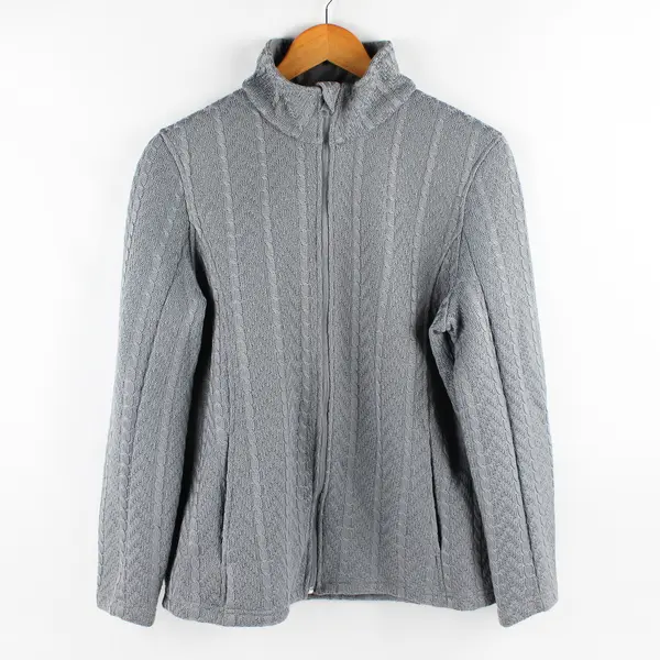 Boston Traders Gray Fleece-Lined Knit Zip-Up Jacket Women's Large