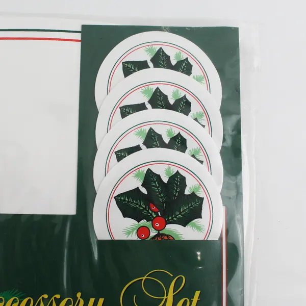 Vintage 8 Piece  Expressions PVC Christmas Placemat And Coaster Set Holly Sprigs