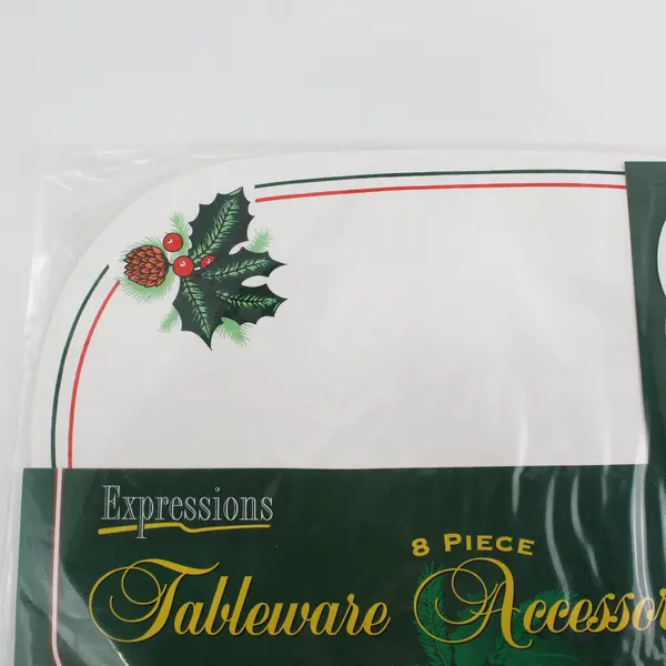 Vintage 8 Piece  Expressions PVC Christmas Placemat And Coaster Set Holly Sprigs