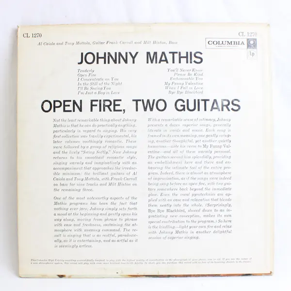 Open Fire, Two Guitars Johnny Mathis 12"  Vinyl Record