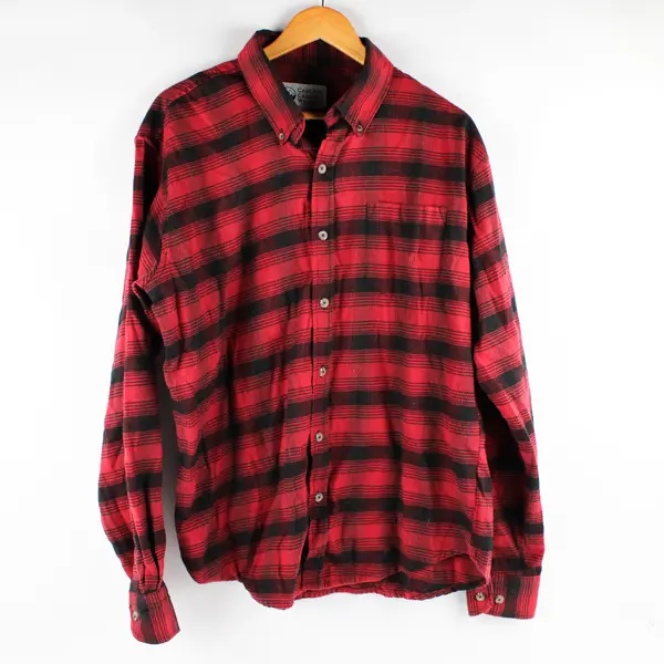 Cascade Casual Wear Red and Black Plaid Long-Sleeved Button-Down Men's Large