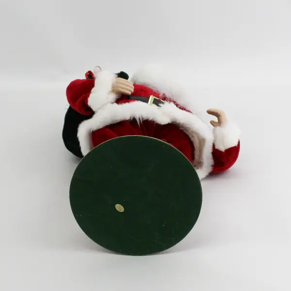 12 Inch Santa Figurine In a Red Velvet Suit With A Green Velvet Bag of Gifts
