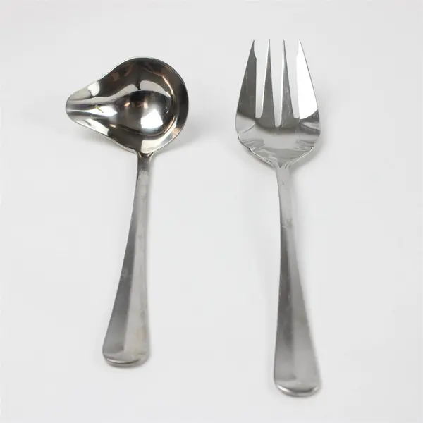 Lot of 2 Wallace Silversmiths Kensington Stainless Solid Serving Fork & Ladle