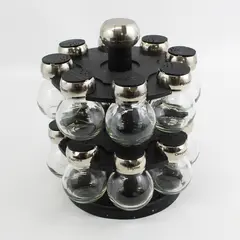 16 Jar Revolving Countertop Spice Rack with Lift & Pour Cap  Empty Jars