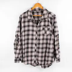 Terra & Sky Embroidered Purple Black & White Plaid Button-Up Women's 2X 20W-22W