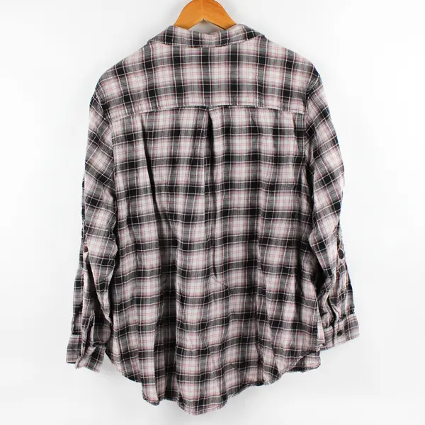 Terra & Sky Embroidered Purple Black & White Plaid Button-Up Women's 2X 20W-22W