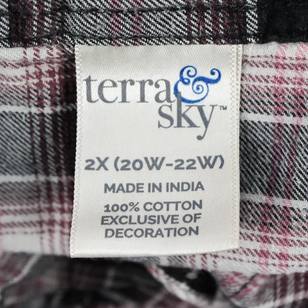 Terra & Sky Embroidered Purple Black & White Plaid Button-Up Women's 2X 20W-22W