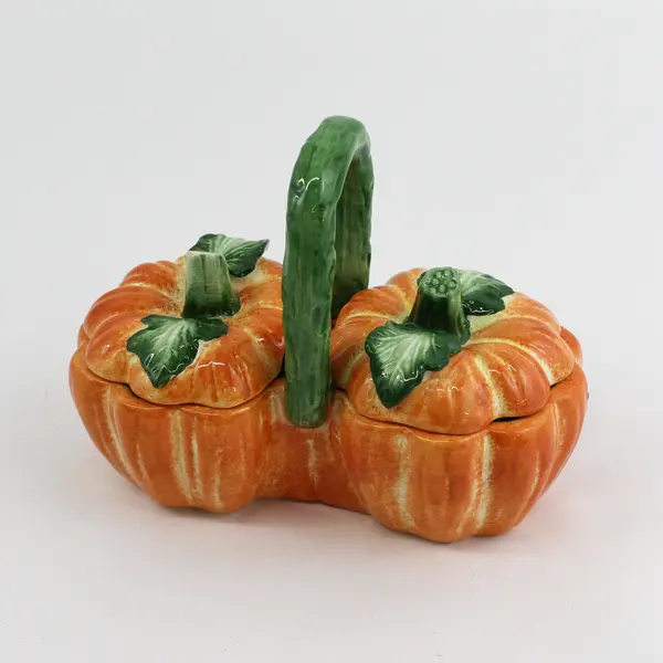 Le Gourmet Chef  Ceramic Pumpkin Condiment Dish With Center Handle