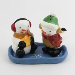 3 Piece Ceramic Snowman Salt And Pepper Shaker Set