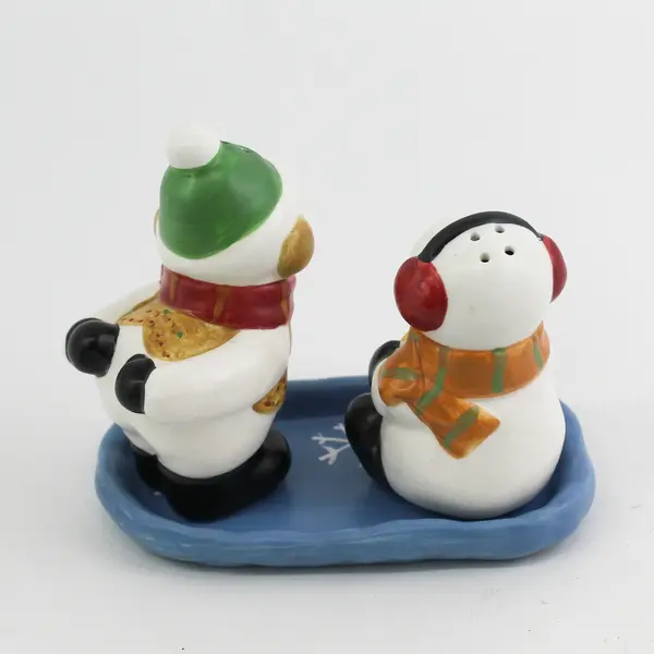 3 Piece Ceramic Snowman Salt And Pepper Shaker Set