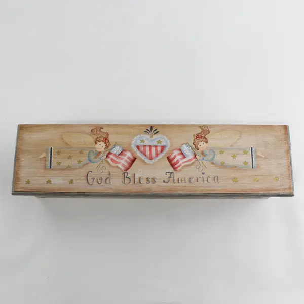 Hand Painted Wooden Hinged Box God Bless America Pattern 4" x 17"