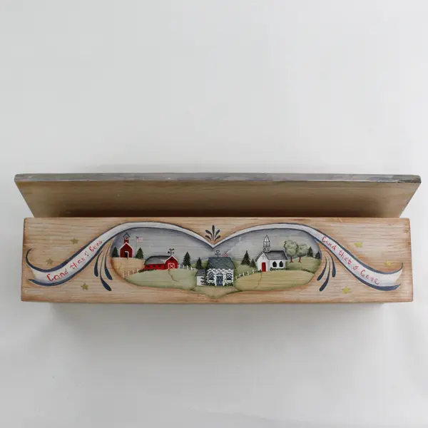 Hand Painted Wooden Hinged Box God Bless America Pattern 4" x 17"