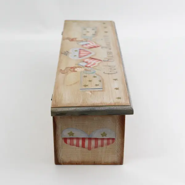 Hand Painted Wooden Hinged Box God Bless America Pattern 4" x 17"