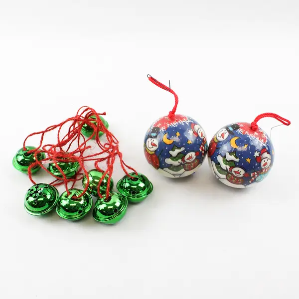 Mixed Lot Christmas Ornaments Jingle Bells & 2 Decorated Bulbs