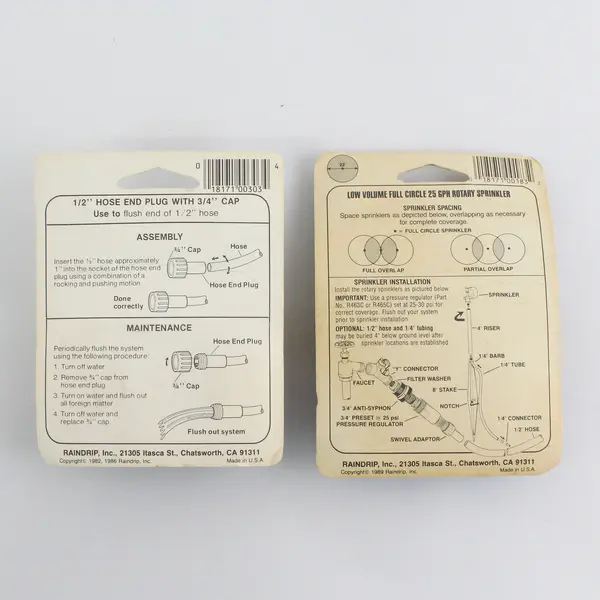 Raindrip Sprinkler Parts 1/2 Inch Hose End Plug Low Volume Rotary Sprinklers