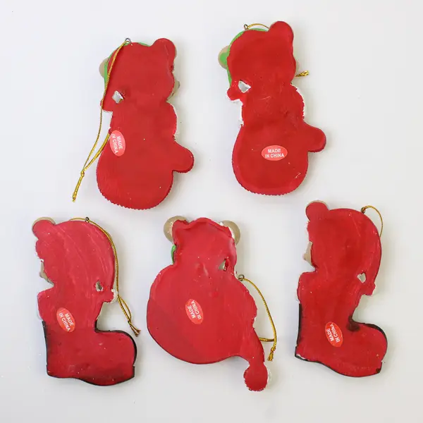 Lot of 5 Mice Christmas Ornaments - 2 Mittens, 2 Boots, 1 Santa Hat