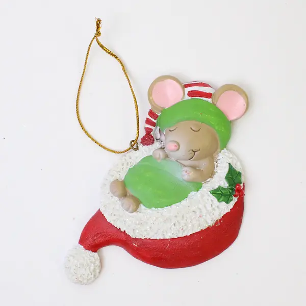 Lot of 5 Mice Christmas Ornaments - 2 Mittens, 2 Boots, 1 Santa Hat