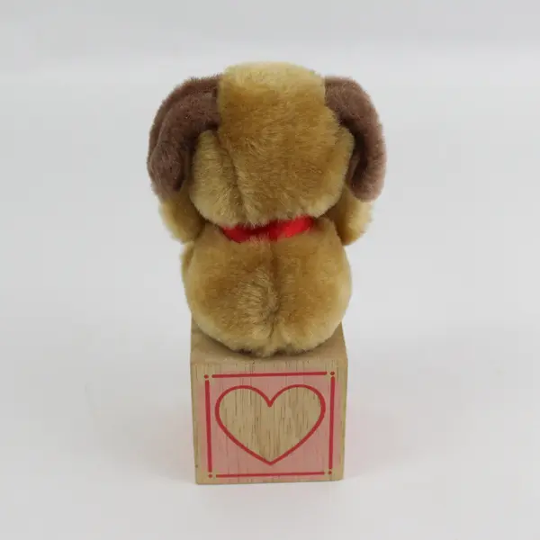 Vintage 1980's  C.M. Paula Co I WUF YOU Plush Puppy on Wooden Block