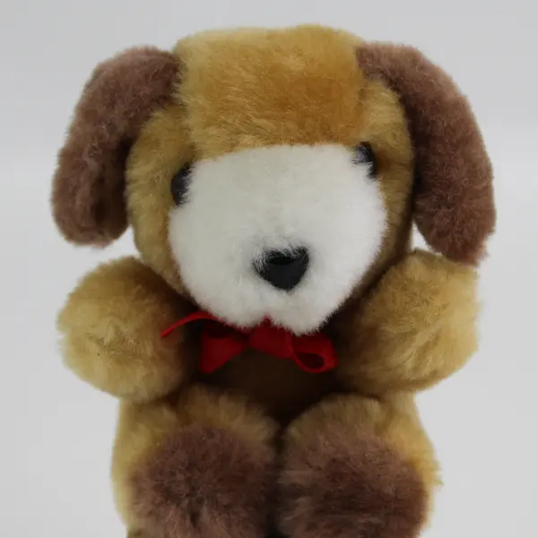 Vintage 1980's  C.M. Paula Co I WUF YOU Plush Puppy on Wooden Block