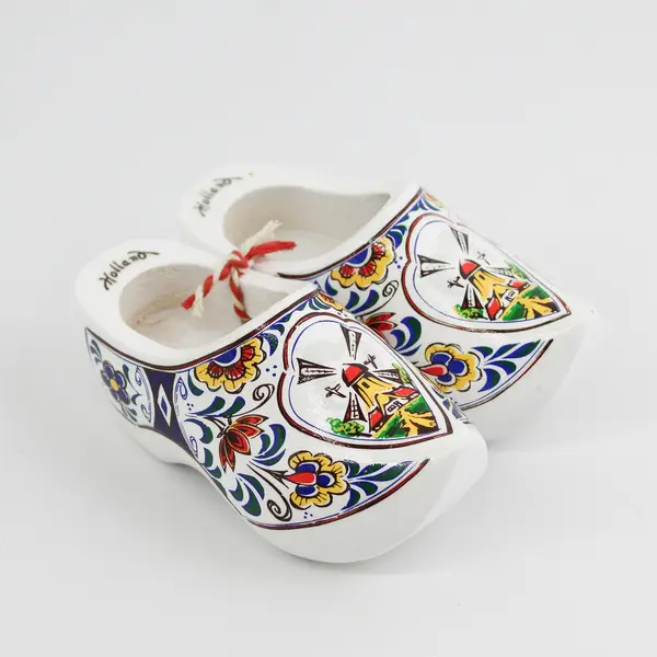 Vintage Holland Hand-Painted Wooden Clogs Miniature Windmill Souvenir Pair