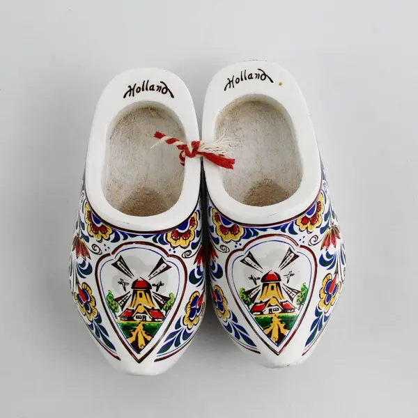 Vintage Holland Hand-Painted Wooden Clogs Miniature Windmill Souvenir Pair