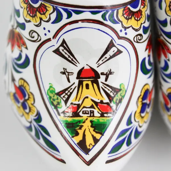 Vintage Holland Hand-Painted Wooden Clogs Miniature Windmill Souvenir Pair