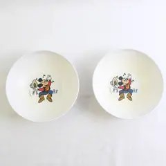 Set of 2 VTG Disney Cowboy Mickey Mouse Kids' Melamine Bowls 5-3/4" FLAWED