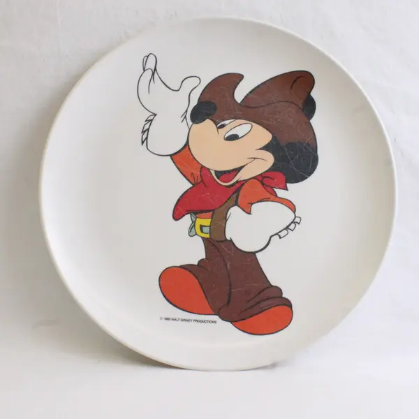 Set of 2 VTG 1982 Disney Cowboy Mickey Mouse Kids' Melamine Plates 9"