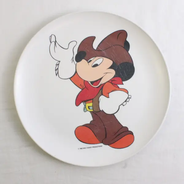 Set of 2 VTG 1982 Disney Cowboy Mickey Mouse Kids' Melamine Plates 9"