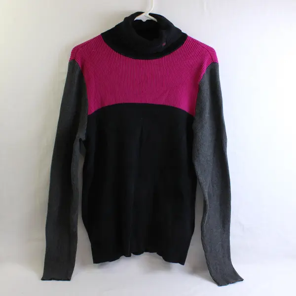 Lauren by Ralph Lauren Pink Gray & Black Colorblock Ribbed Turtleneck Women's XL