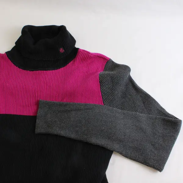 Lauren by Ralph Lauren Pink Gray & Black Colorblock Ribbed Turtleneck Women's XL