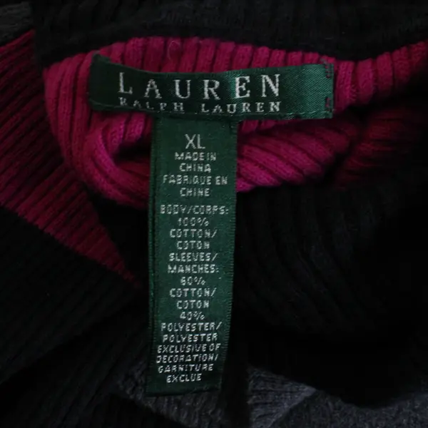 Lauren by Ralph Lauren Pink Gray & Black Colorblock Ribbed Turtleneck Women's XL