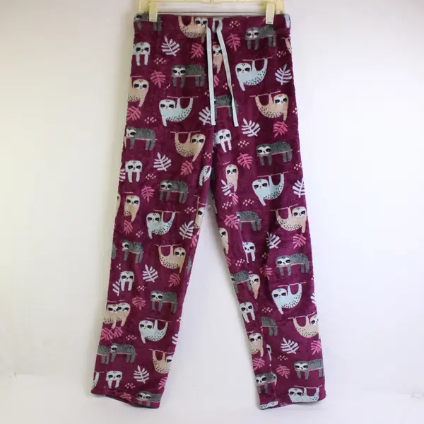 Secret Treasures Sloth Print Purple Fuzzy Pajama Pants Women's Small 4-6