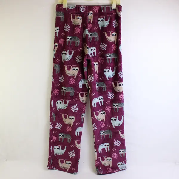Secret Treasures Sloth Print Purple Fuzzy Pajama Pants Women's Small 4-6
