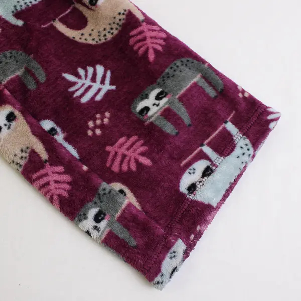Secret Treasures Sloth Print Purple Fuzzy Pajama Pants Women's Small 4-6